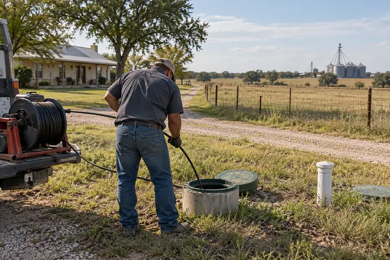 Septic line service at a rural property near Italy Texas