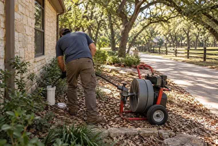 Septic lateral drain cleaning at a wooded Ovilla Texas home